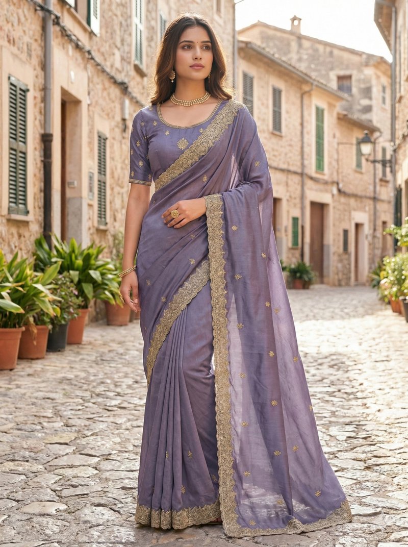 Ktd 2017 Chocolate Silk With Embroidery Work Saree